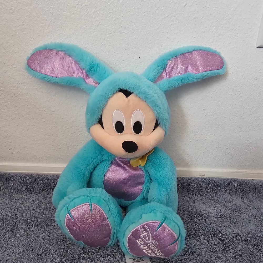 Disney Store Mickey Mouse 2023 Easter Bunny Plush Teal Blue Purple 18 Inch